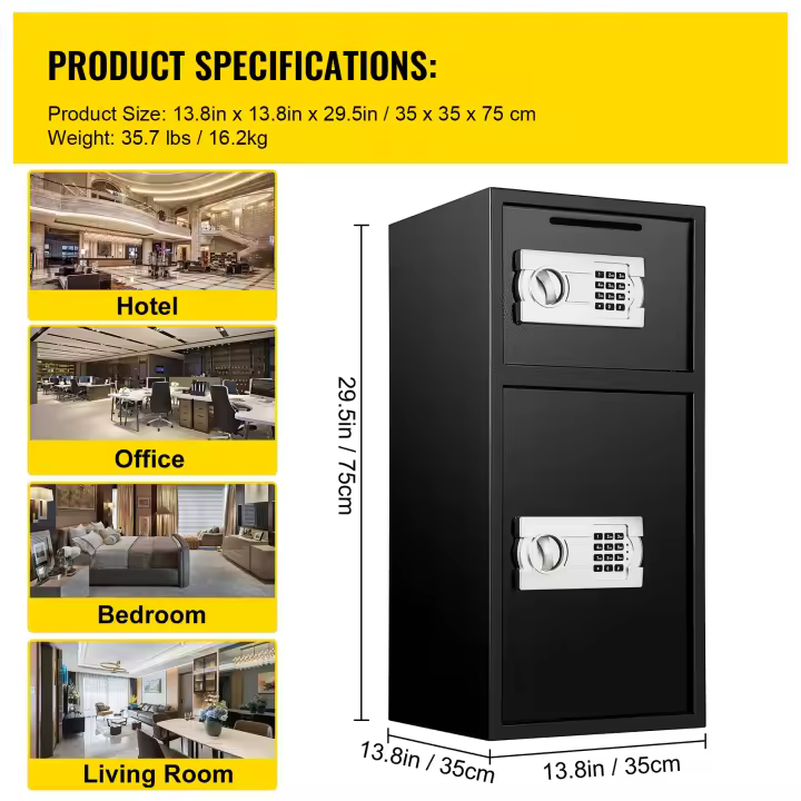 SucceBuy Caja de seguridad grande de doble puerta de acero de 2,6 pies cúbicos con cerradura digital para dinero, armas y joyas - Negro - 1