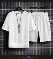 Traje De Verano Para Hombre Con Estampado De Waffle Conjunto Casual De Camiseta Y Shorts Color Sólido Talla Grande - details 2
