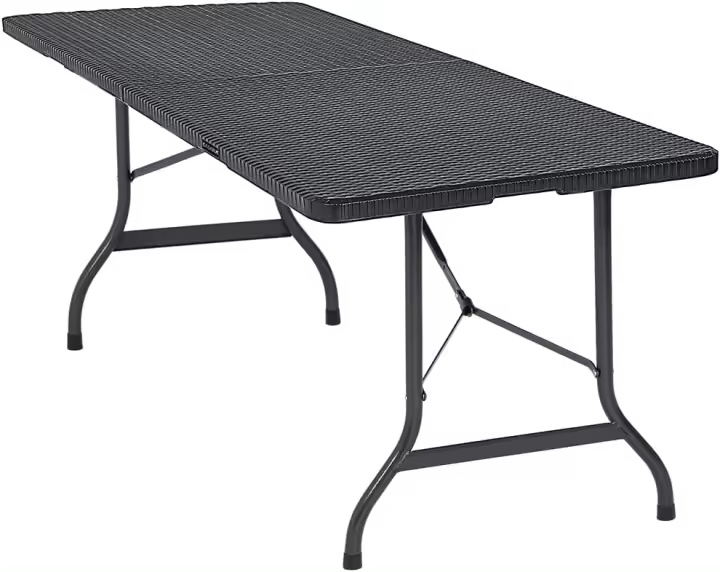Mesa Plegable Plástico Efecto Ratán 180x75x73cm Multifuncional Portátil con Asas Intemperie - 1