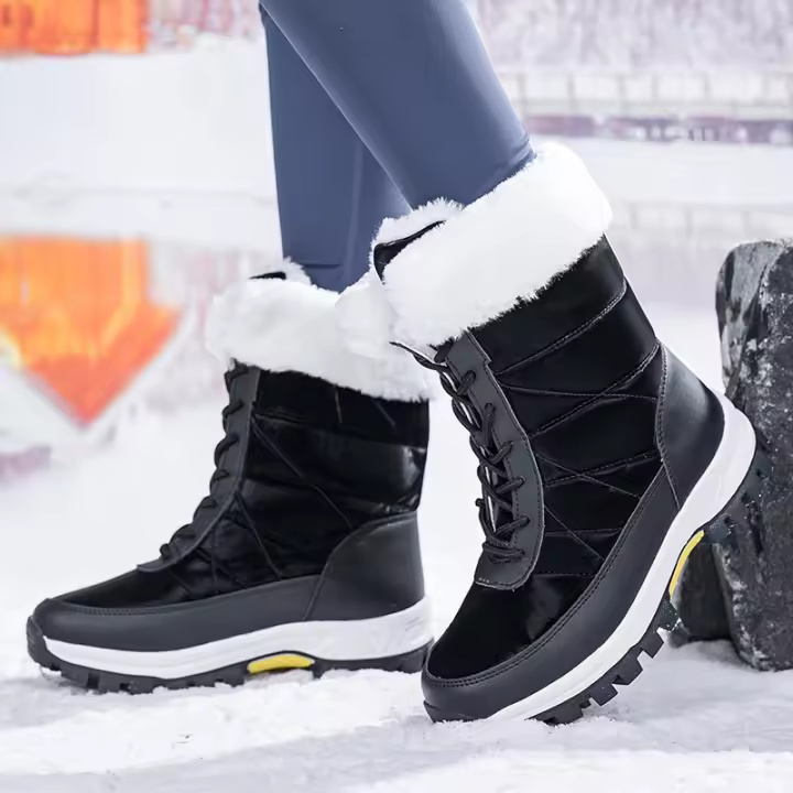 Botas de nieve con cordones para mujer con suela gruesa de terciopelo, zapatos cálidos de algodón del noreste antideslizantes de invierno, de gran tamaño - 1