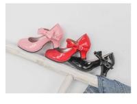 Zapatos de cuero de princesa brillante para niñas, zapatos de vestir de PU con pajarita para Ballet, tacones altos informales para niños, primavera y otoño - details 2
