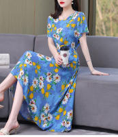 Nueva moda Casual 2024 vestidos elegantes de verano para mujeres cuello redondo estampado Vintage Vestido de manga corta ropa suelta de mujer - details 24