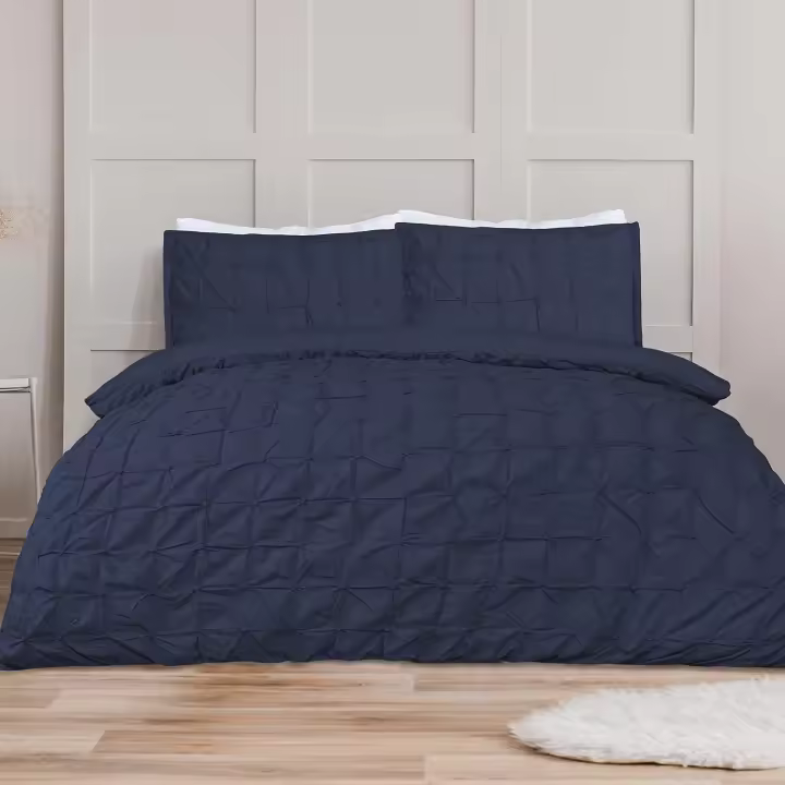 Juego de cama doble con pliegues fruncidos Sleepdown, color azul marino, algodón, juego de edredón doble (200 x 200 cm), fundas de almohada. - 1