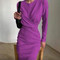 Vestido Largo Elegante Para Mujer Con Cintura Ajustada Y Hips Slim Estilo Retro Francés Para Otoño Vestido De Oficina Con Cuello Redondo Y Mangas Largas - details 8
