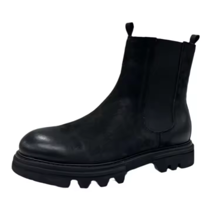 Botas Chelsea de cuero cómodas para hombre, suela suave negra de moda, punta redonda de invierno - 1