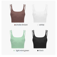 SHINBENE-sujetadores de gimnasio para mujer, ropa deportiva sin aros con tirantes, larga, talla grande, sensación desnuda - details 2