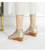 Sandalias de tacón de cuña de verano de talla grande, zapatos de mujer ajustados con cremallera trasera, zapatos romanos - details 2