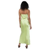 Temperamento Primavera Verano moda Sexy bordado Ence correas Color sólido vestido largo mujer verde hábil envoltura de cadera - details 10
