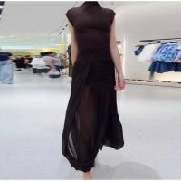 Vestido de noche largo elegante OUWU Fashion Mesh Patchwork Midi con mangas onduladas - details 11