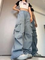 Pantalones Cargo de Cintura Alta Ropa de Calle Hip Hop para Mujeres Pantalones Grandes Bolsillos Casuales - details 6