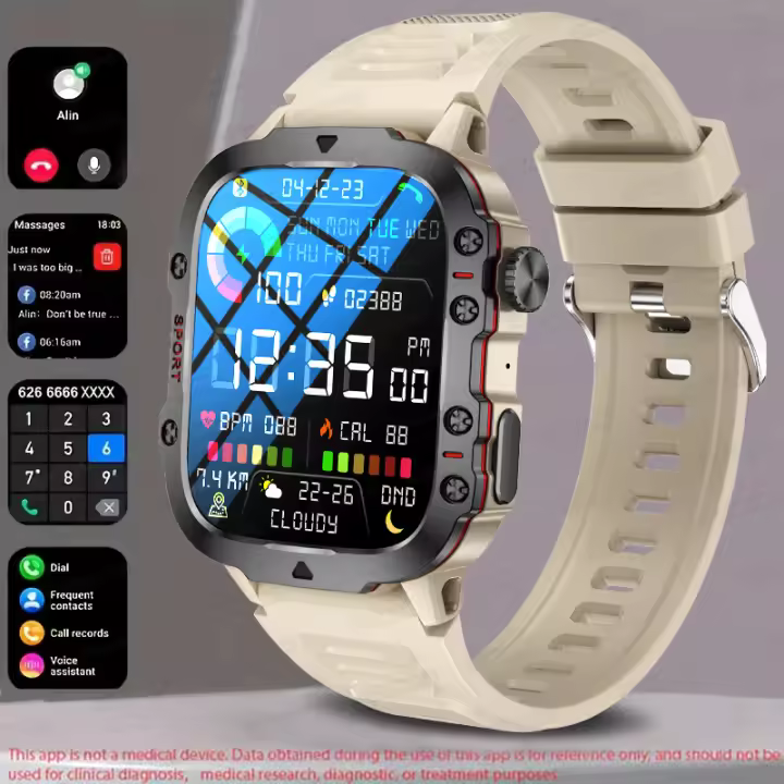 Reloj Inteligente para Fitness Rugged Military 1.96 pulgadas, Bluetooth call,NFC, Llamadas de Voz Ai, Monitor de Ritmo Cardíaco,100 + modo deportivo,GPS Deportivo, Música, Impermeable 3ATM,para Android IOS Reloj deportivo - 1