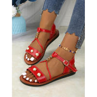 Sandalias planas de talla grande con hebilla en el tobillo y cuentas de perlas para mujer, novedad de verano - details 4