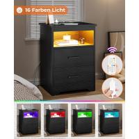 2 Piezas con Iluminación LED, Mesilla Noche con Estación Carga, Puertos USB, 2 Cajones, Mesa Sofá, para Dormitorio, Salón (Negro) - details 6