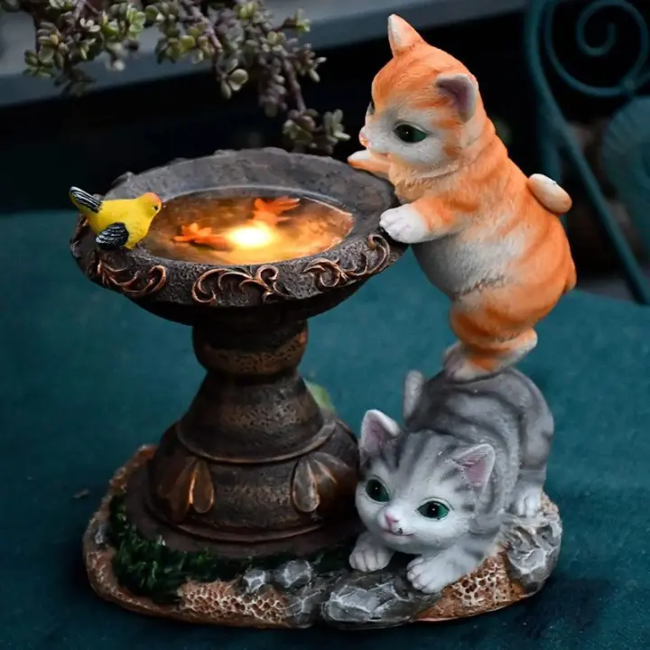 Estatua de resina de Animal Solar para exteriores, luz de jardín, decoración de césped, decoración de gato - 1