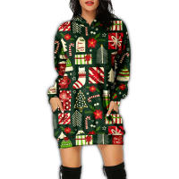 Vestido con Capucha de Manga Larga Estilo Casual para Mujeres Vestido Impreso para Fiesta de Navidad y Año Nuevo - details 9