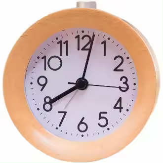 Reloj despertador analógico de madera, redondo sin tic-tac, silencioso con números arábigos y luz nocturna. - 1