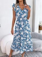 Vestido estampado de primavera y verano para mujer, largo Tre sin mangas, con cuello de seta comestible, adecuado para vacaciones - details 3