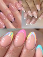 24pcs Uñas Postizas Ovales Coloridas Acrílicas Européicas Y Americanas Desmontables Arte De Uñas Presionadas a Prueba De Agua Para Fiestas - details 0