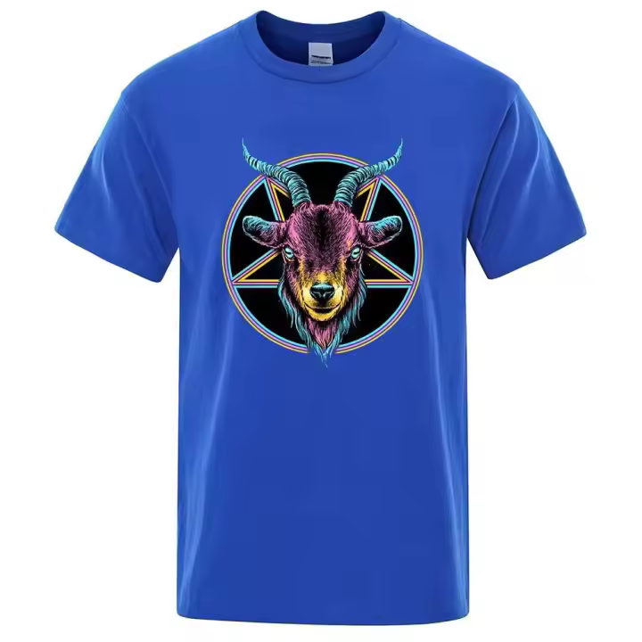 Camiseta de Verano de Algodón con Cuerno de Cabra Diseño Creativo de Cinco Colores para Hombres - 1