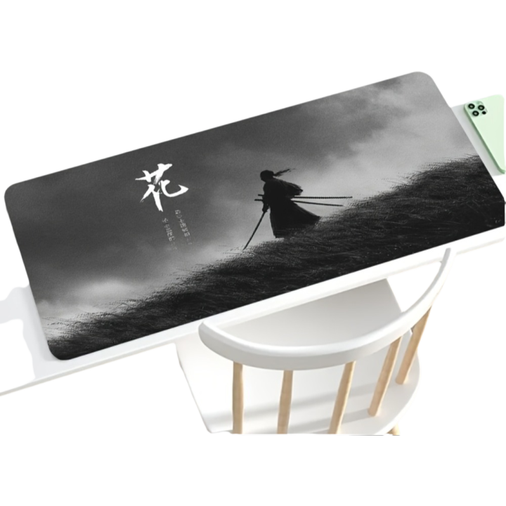 Alfombrilla De Ratón De Juego Con Silueta De Samurai Negro Y Blanco Grande | 1PC Antideslizante Lavable De Goma Para Disposición De Escritorio De Oficina