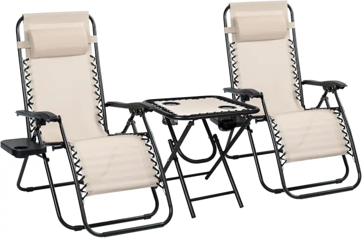 Tumbonas o sillas plegables de exterior para jardín, playa, piscina, terraza. Gravedad Zero 2 Unidades, Acero Ligero, Portavasos y Reposacabezas. - 1