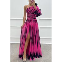 Vestido de gala largo asimétrico con estampado de rayas - Tul italiano holográfico y tecnología para graduaciones/bodas - details 6