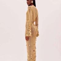 Vestido Maxi de Punto con Lentejuelas Cuello Profundo, Cintura Alta, Manga Larga, Robe de Fiesta Transparente Moda para Mujeres 2025 - details 13