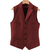 Chaleco de traje de tweed con espiga para hombre, solapa de muesca ajustada con 4 bolsillos, chaleco de boda para padrinos de boda - details 4