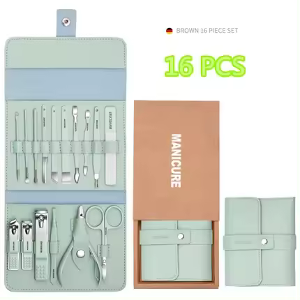 set juego de cortadores de uñas de acero inoxidable conjunto de cortaúñas con bolsa plegable Kits de cortador de manicura tijeras herramienta de maquillaje de belleza - 1