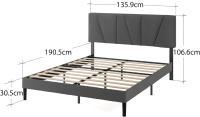 Cama 150x190 cm - Altura 30cm - Somier tapizado con cabecero - Somier de láminas de Madera - Gris Oscuro - details 10