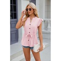 Camiseta holgada vintage para mujer con cuello en V sin mangas moda coreana botones de color sólido - details 15