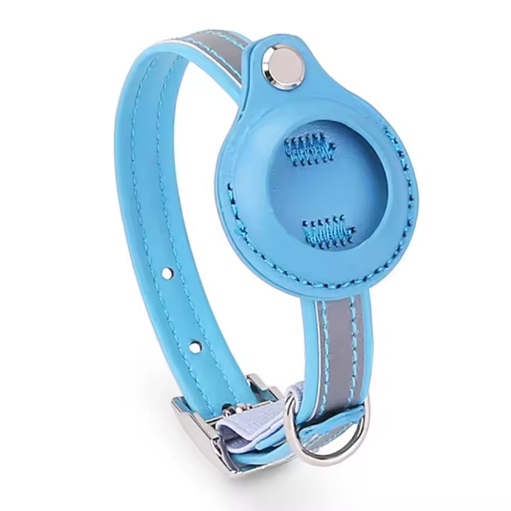 Collar rastreador de ubicación ajustable para mascotas, antipérdida con tira reflectante, cubierta de rastreador de mascotas, funda de cuero PU para viaje - 1