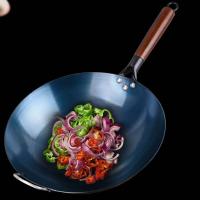 Wok de hierro tradicional chino, olla antiadherente de fondo redondo, mango de madera, sartén ligera, estufa de Gas - details 1