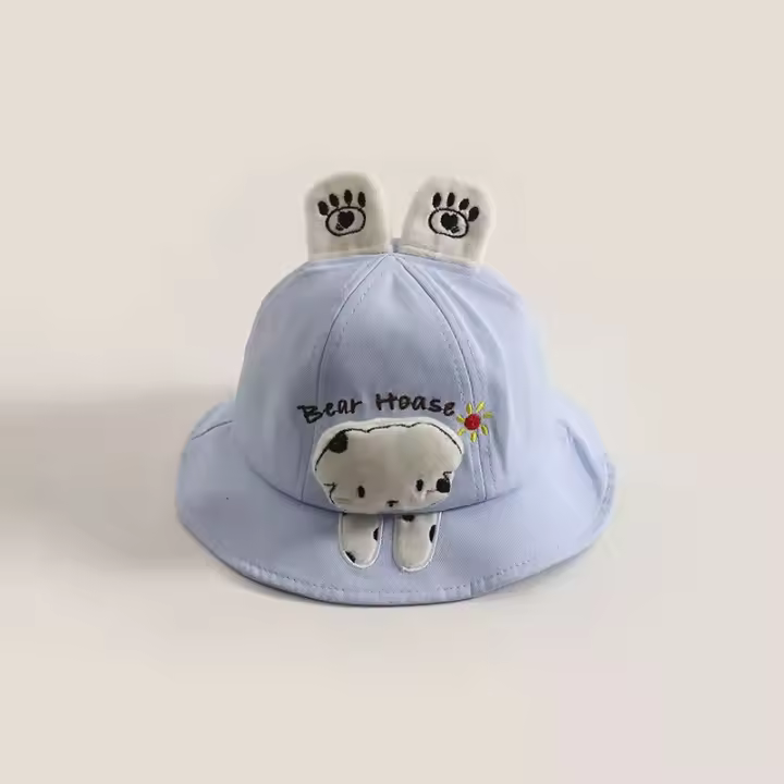 Sombrero para el sol informal para niños de pescador de algodón suave para bebé, orejas de dibujos animados - 1