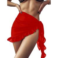 Traje de baño Coverups Mujeres Volantes Dobladillo Sarong Playa Bikini Wrap Sheer Falda Corta Bufanda de Gasa para Traje de Baño - details 9