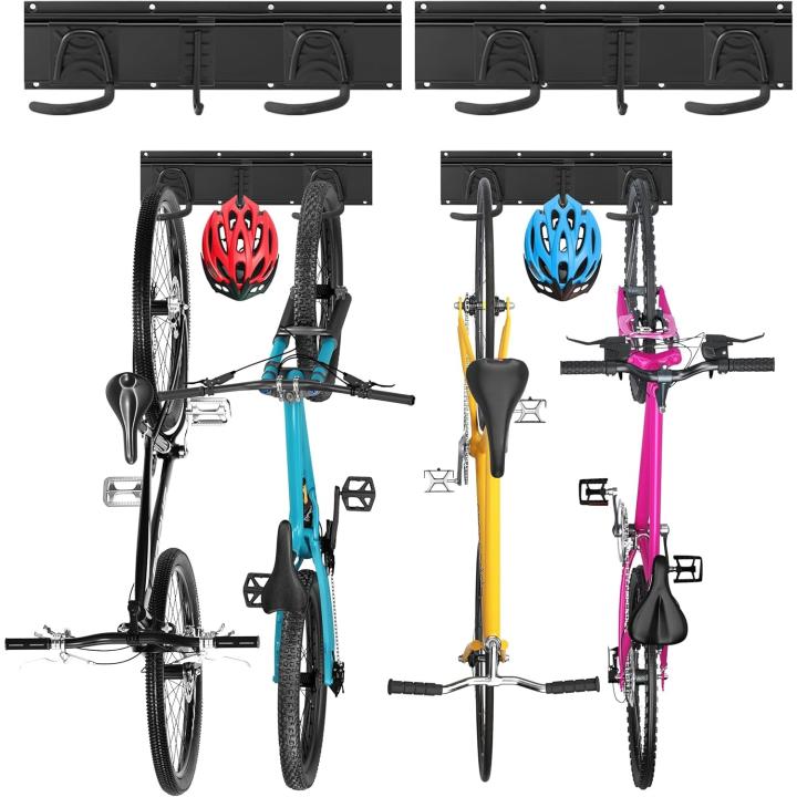 pared para bicicleta para 4 bicicletas + 2 cascos, gancho de almacenamiento de herramientas ajustable para garaje o casa, colgador vertical de bicicleta (ancho interior: 90 mm), 2