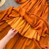Nuevo modelo de vestido maxi elegante con cuello cuadrado para mujer, gasa lisa con mangas abullonadas, bata de fiesta en la playa, vestidos con volantes vintage - details 15