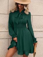 Vestido Midi de manga larga con cuello en V para mujer, elegante y bonito, a la moda, Color sólido, de lujo - details 9