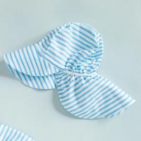 Traje de baño protector para niños y niñas de 0 a 3T Conjunto de 2 uds., estampado a rayas, manga larga y cuello redondo - details 4