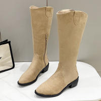 Botas largas de gamuza retro con tacón grueso, zapatos de mujer 2025, nuevas botas de mujer de tubo medio delgado para otoño e invierno - details 2