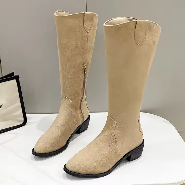 Botas largas de gamuza retro con tacón grueso, zapatos de mujer 2025, nuevas botas de mujer de tubo medio delgado para otoño e invierno - 1