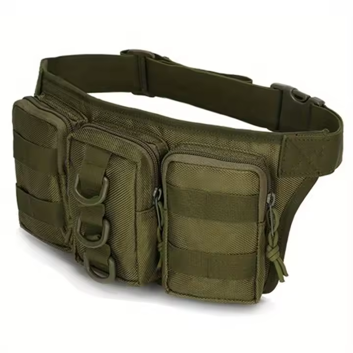 Riñonera de camuflaje táctico verde militar, bolsa de cintura impermeable perfecta para aventura al aire libre, 1 unidad - 1