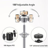 Trípode de acero inoxidable de 160,02 cm para smartphone y cámara, palo selfie extensible con soporte para teléfono, rotación vertical y horizontal, instalación montada en soporte, sin carga - details 4