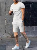 Conjunto Casual de Verano para Hombres Camiseta de Manga Corta con Patrón de Abyes y Pantalones Cortos con Cordón Light Brown y Blanco Perfecto Regalo para Él - details 6