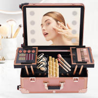 Maletín de maquillaje grande, maletín de peluquería con 4 ruedas universales, espejo transparente grande y pata de apoyo - details 9