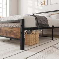 Base de cama de plataforma de metal, tamaño doble, con cabecero y estribo de madera, soporte de acero resistente, no necesita somier, fácil montaje color negro - details 2
