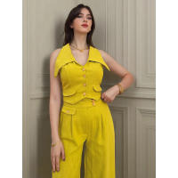 Conjunto de pantalones largos informales de dos piezas con cintura ajustada y manga de Color liso para mujer, novedad de verano - details 7