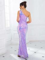 Lentejuelas largas con hombro rosa lavanda, vestido de fiesta de noche sin mangas para mujer - details 7