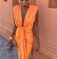BUNO-2025 Vestido midi sin mangas plisado con cuello en V de satén elegante para mujer. - details 3