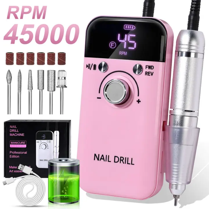 Máquina pulidora de uñas recargable, lijadora profesional de bajo ruido, accesorios para uñas, 45000RPM - 1